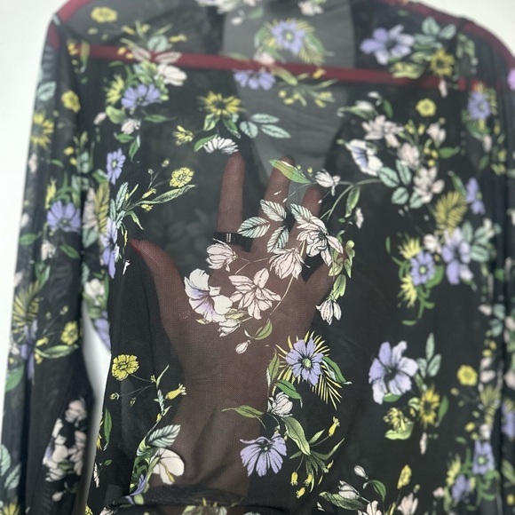 AFRM Sheer Mesh Floral Button Down Blouse – Black Purple Green XL Y2K Romantic - Picture 3 of 6